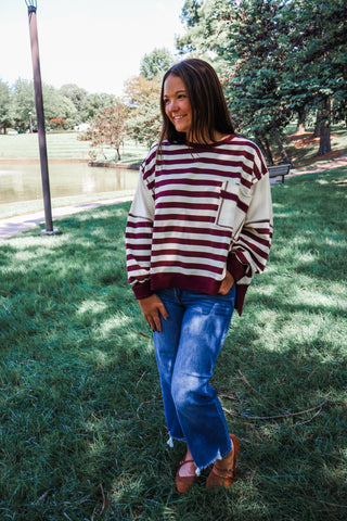 Seeing Stripes Oversized Pullover • Wine