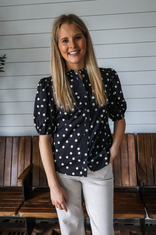 Pixie Polka Dot Top • Black