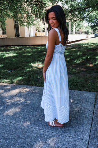 Daytime Social Striped Midi • Light Blue