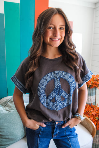 Pieces Of Me Denim Patchwork Top • Graphite - FINAL SALE