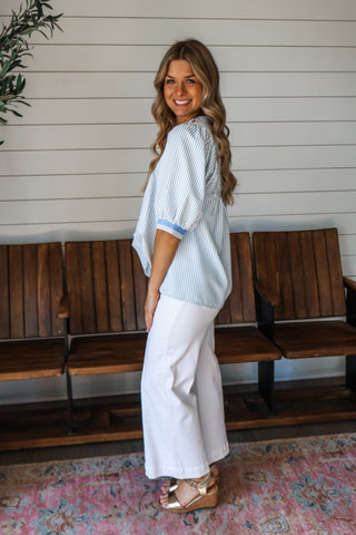 Bud & Bloom Embroidered Top • Blue - FINAL SALE