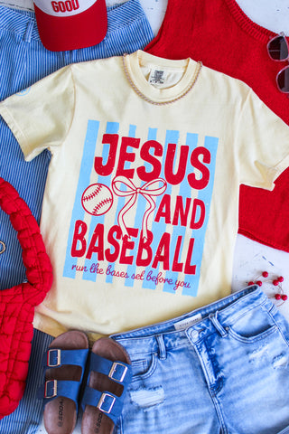 Jesus And Baseball Graphic Tee • Butter Yellow