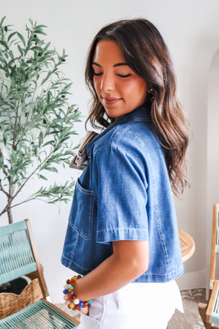 Sadie Cropped Denim Shirt • Medium Indigo