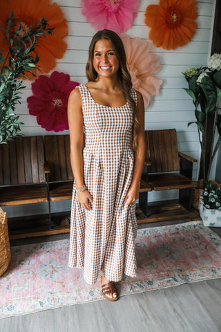 Picnic Pretty Gingham Midi • Tan