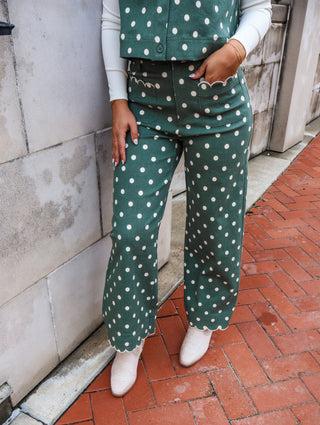 Sunday Spot Scallop Pants • Sage Dot