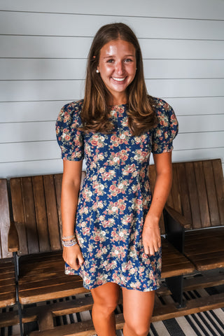 Ophelia Floral Denim Dress • Indigo