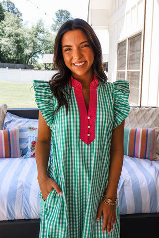 Garden Picnic Gingham Midi • Green