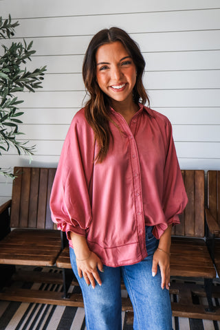 Rodeo Romance Satin Top • Rose