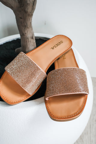 Adria Rhinestone Slide • Blush