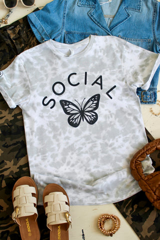 Social Butterfly Graphic Tee • Tie Dye Grey