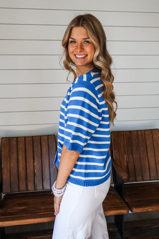 Striped & Sophisticated Cardigan • Blue - FINAL SALE