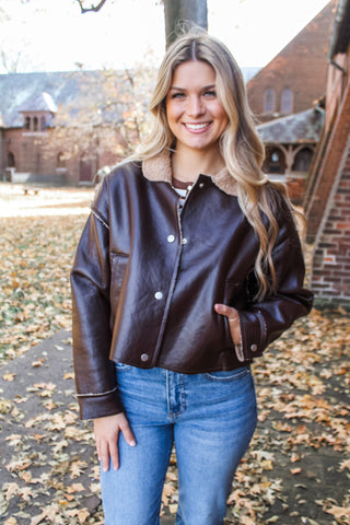Sadie Sherpa Lined Jacket • Dark Chocolate