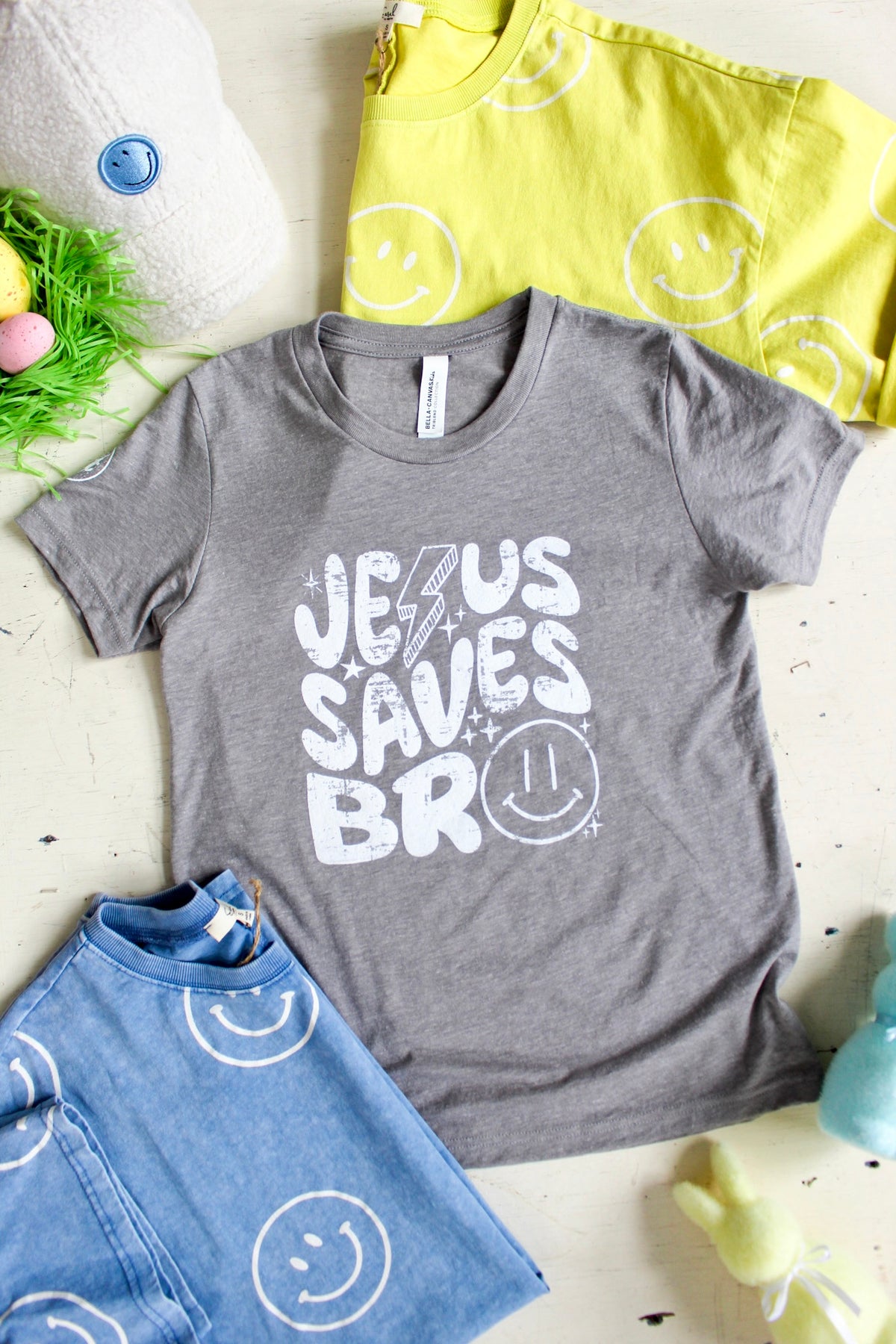 Jesus Saves Bro Kids Graphic Tee • Heather Grey