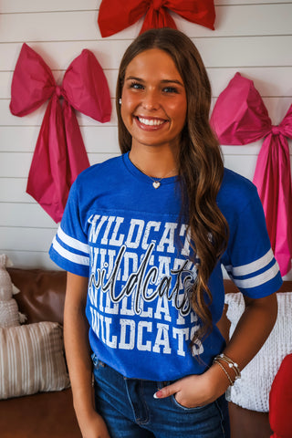 Wildcats Varsity Stripe Graphic Tee • Heather Blue