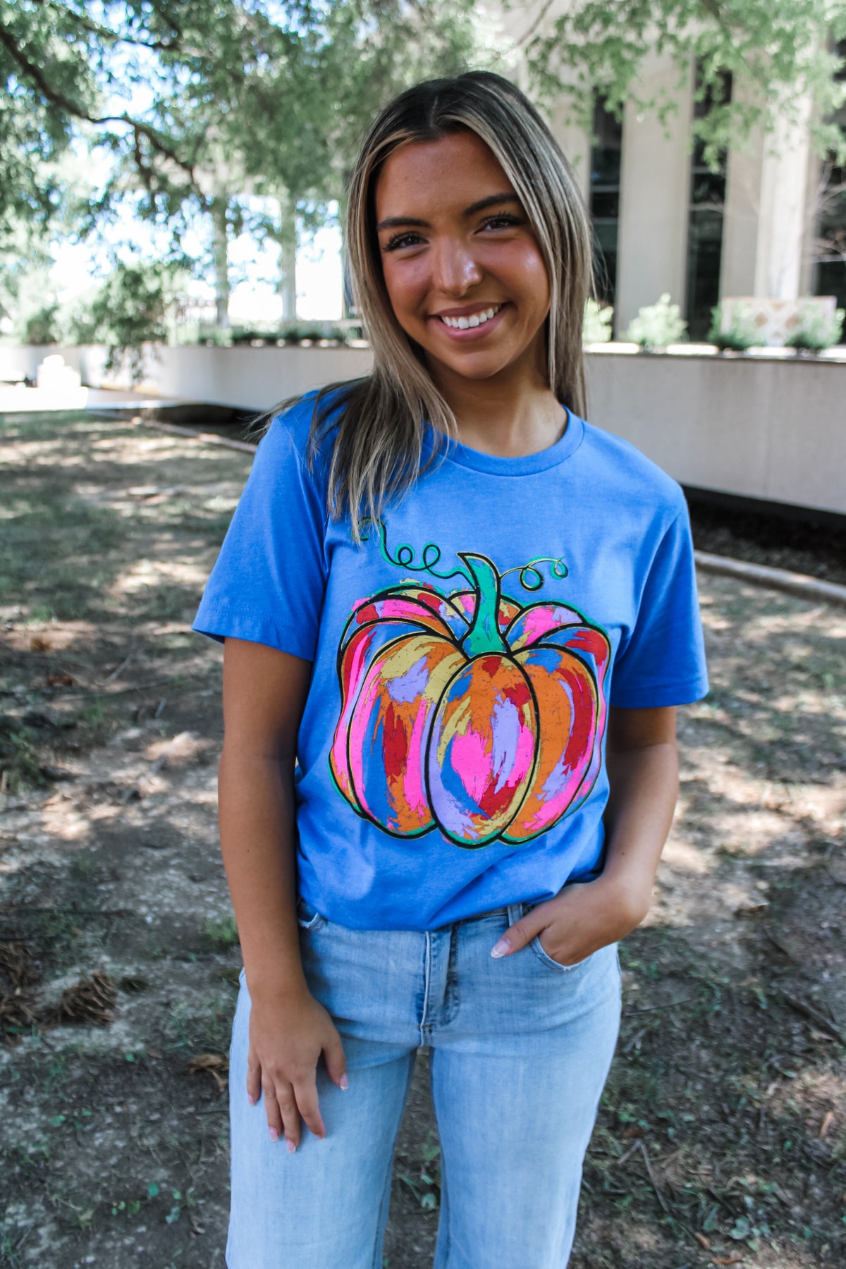 Color Me Fall Pumpkin Graphic Tee • Heather Blue