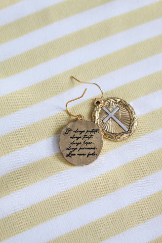 Love Never Fails Engraved Scripture Earrings • Gold