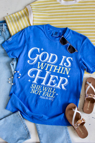 God Is Within Her Graphic Tee • Mystic Blue