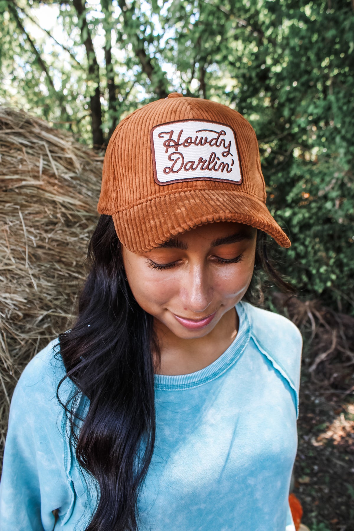 Howdy Darlin’ Cord Trucker Hat • Tan