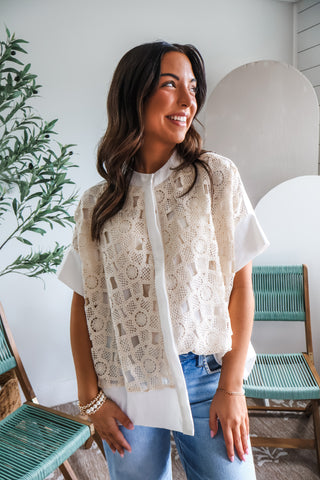 Elegant Escape Crochet Shirt • White/Cream
