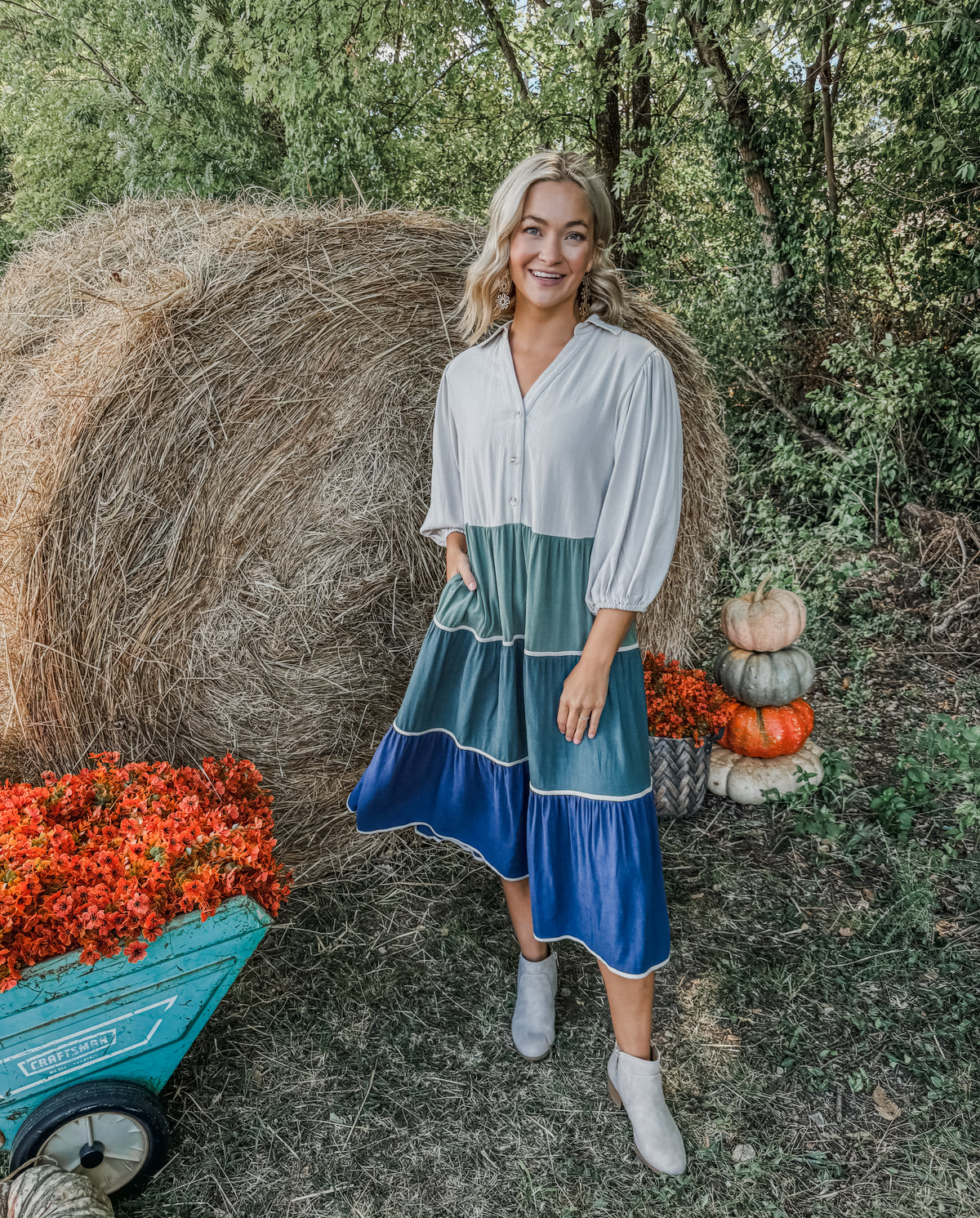 Autumn Woodland Ruffle Midi • Green/Navy