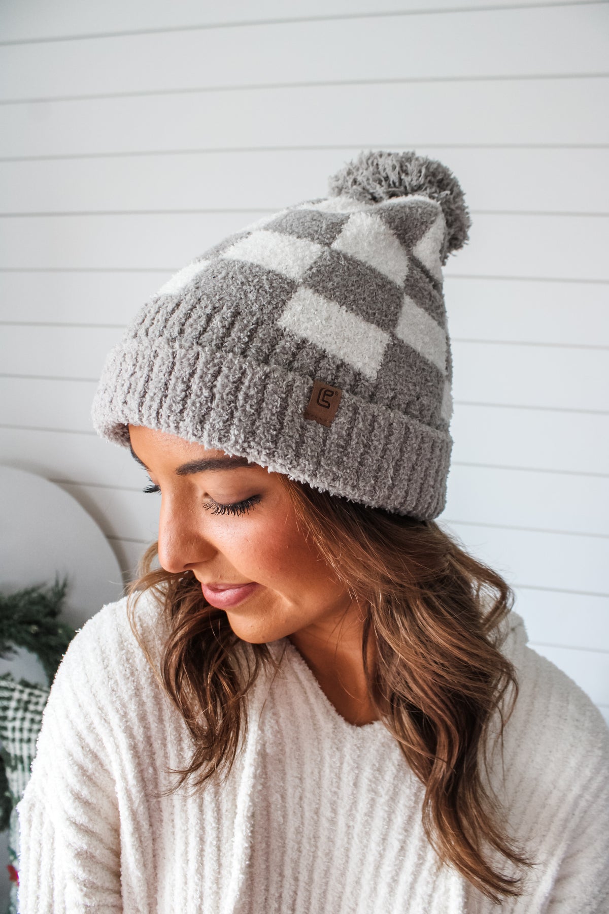 Snuggle Season Checkered Beanie • Grey