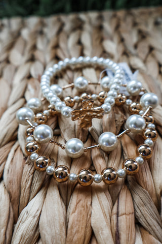McKenzie • pearl + cross bracelet stack