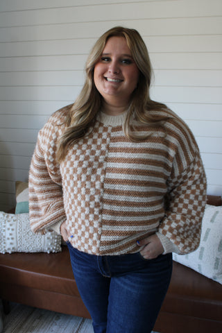 Main Character Checker Stripe • Tan - PLUS - FINAL SALE