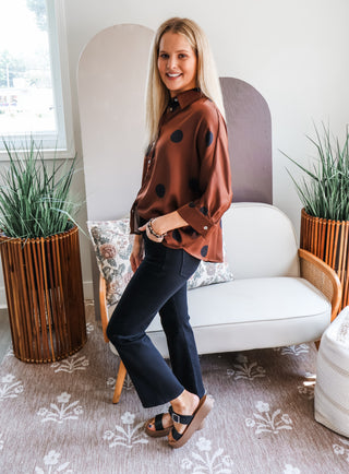 Day To Night Dotted Satin Shirt • Chocolate