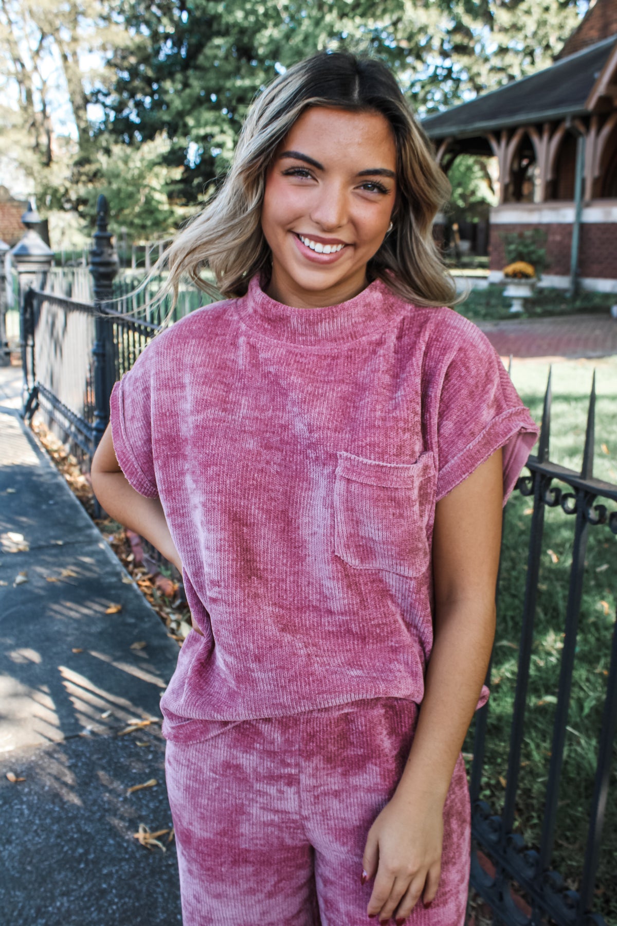 Preston Chenille Pocket Top • Rose