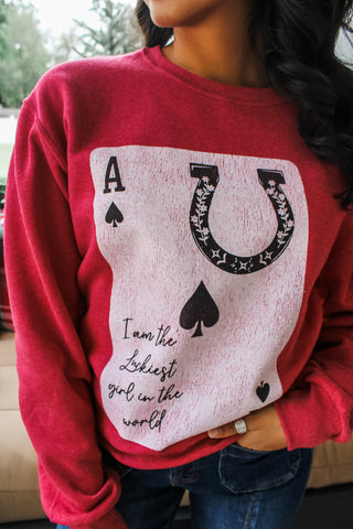 Luckiest Girl In The World Graphic Sweatshirt • Heather Red