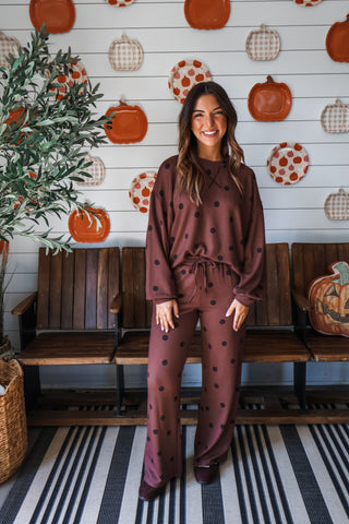 Fireside Fun Dotted Pant Set • Cocoa