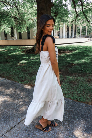 Pretty with a punch • oatmeal midi dress