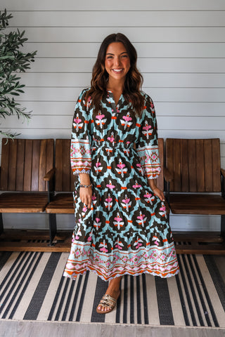 Bold Bohemian Block Print Midi