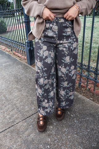 Dusty Blooms Denim Barrel Pants