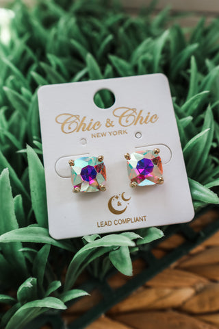 Sparkle On Square Stud Earrings • Gold