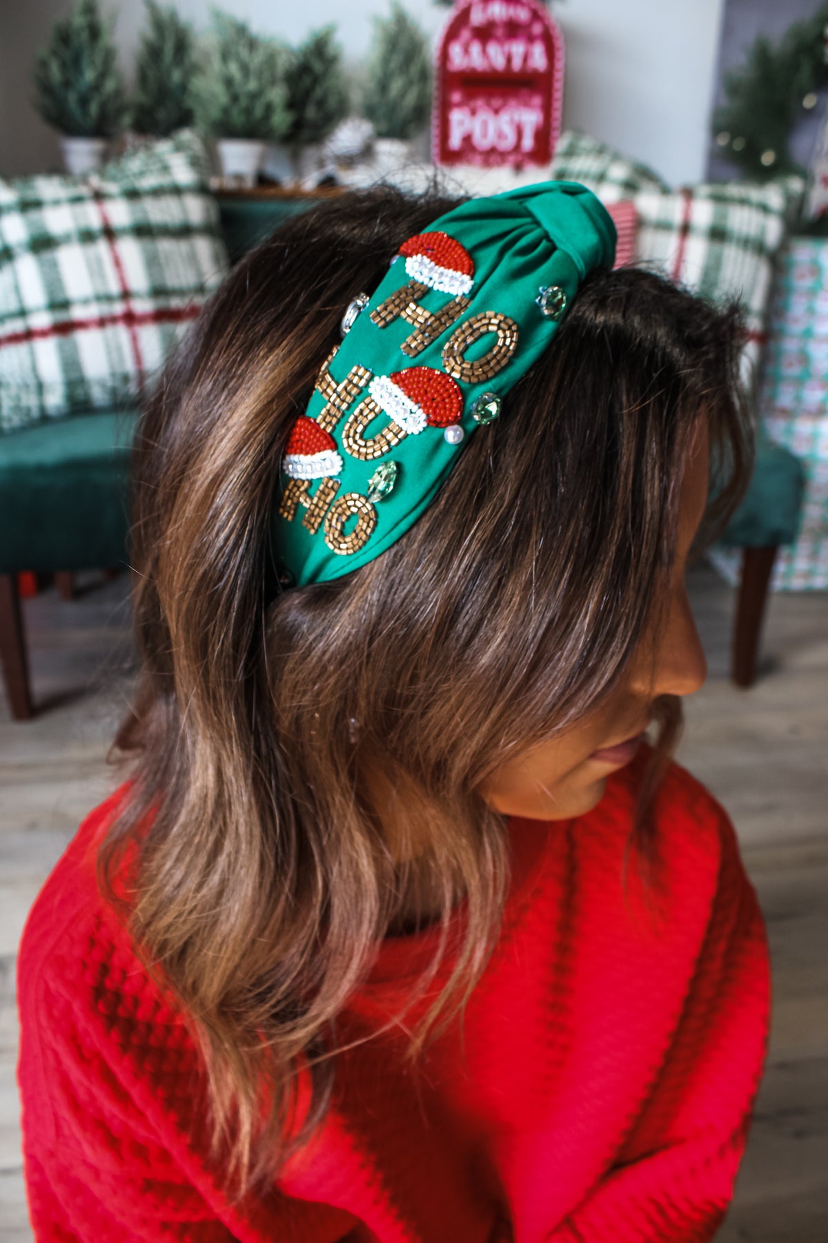 Ho Ho Ho Beaded Headband • Emerald