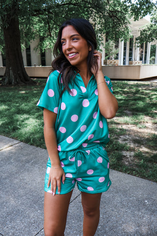 Playful Pop Short Set • Green/Pink