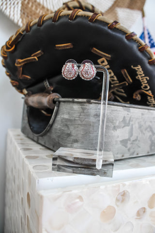 Strike & Sparkle Baseball Earrings • Silver