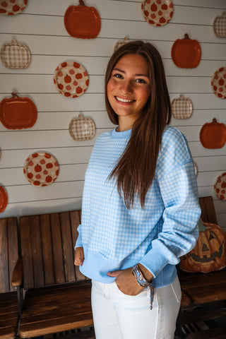 Gingham Game Pullover • Blue