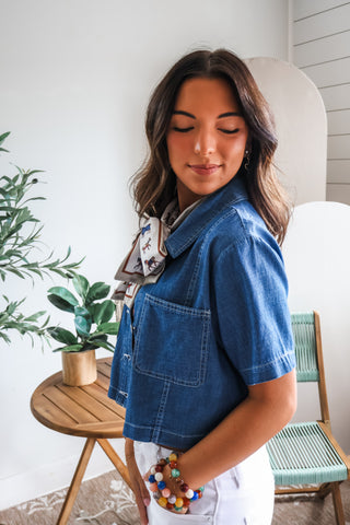 Sadie Cropped Denim Shirt • Medium Indigo