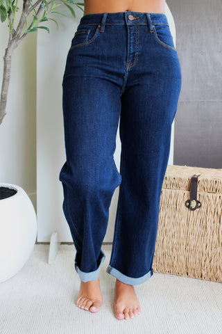 Iris Cuffed Hem Boyfriend Fit • Dark Wash