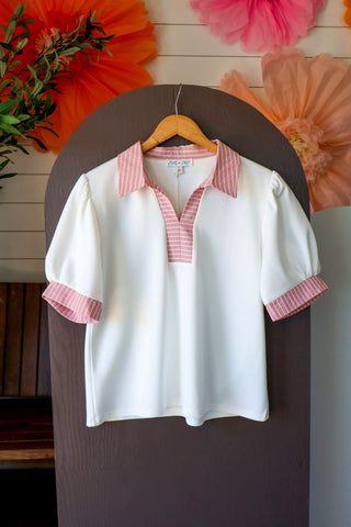 Summer Sale 58 • Striped Trim Puff Sleeve Top - FINAL SALE