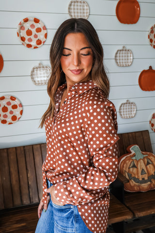 Satin Stunner Dotted Blouse • Toffee