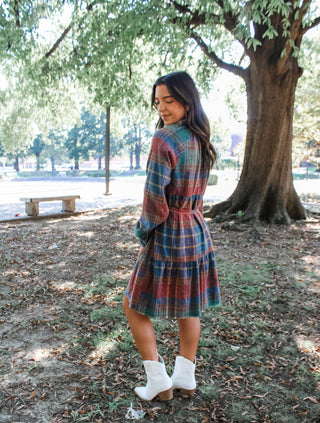 Rustic Retreat Plaid Dress • Rust Multi