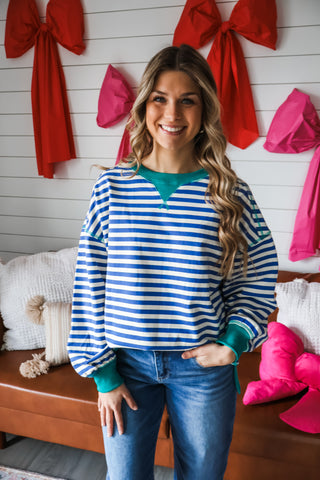 Happy Stripes Pullover • Royal Blue/Cream