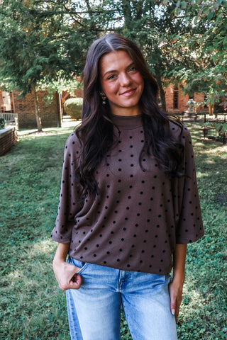Dotted Dolman Mock Neck Top • Brown