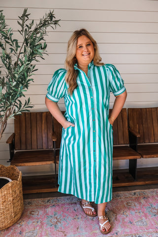 Oasis Stripes Pocket Dress • Green - PLUS