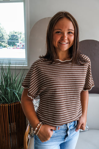 Stripe-aholic Scallop Top • Brown