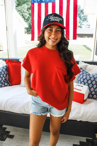 Backyard Party Pocket Top • Red - FINAL SALE