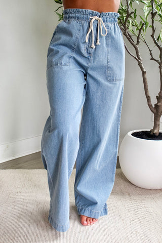 Dylan Drawstring Wide Leg • Light Wash